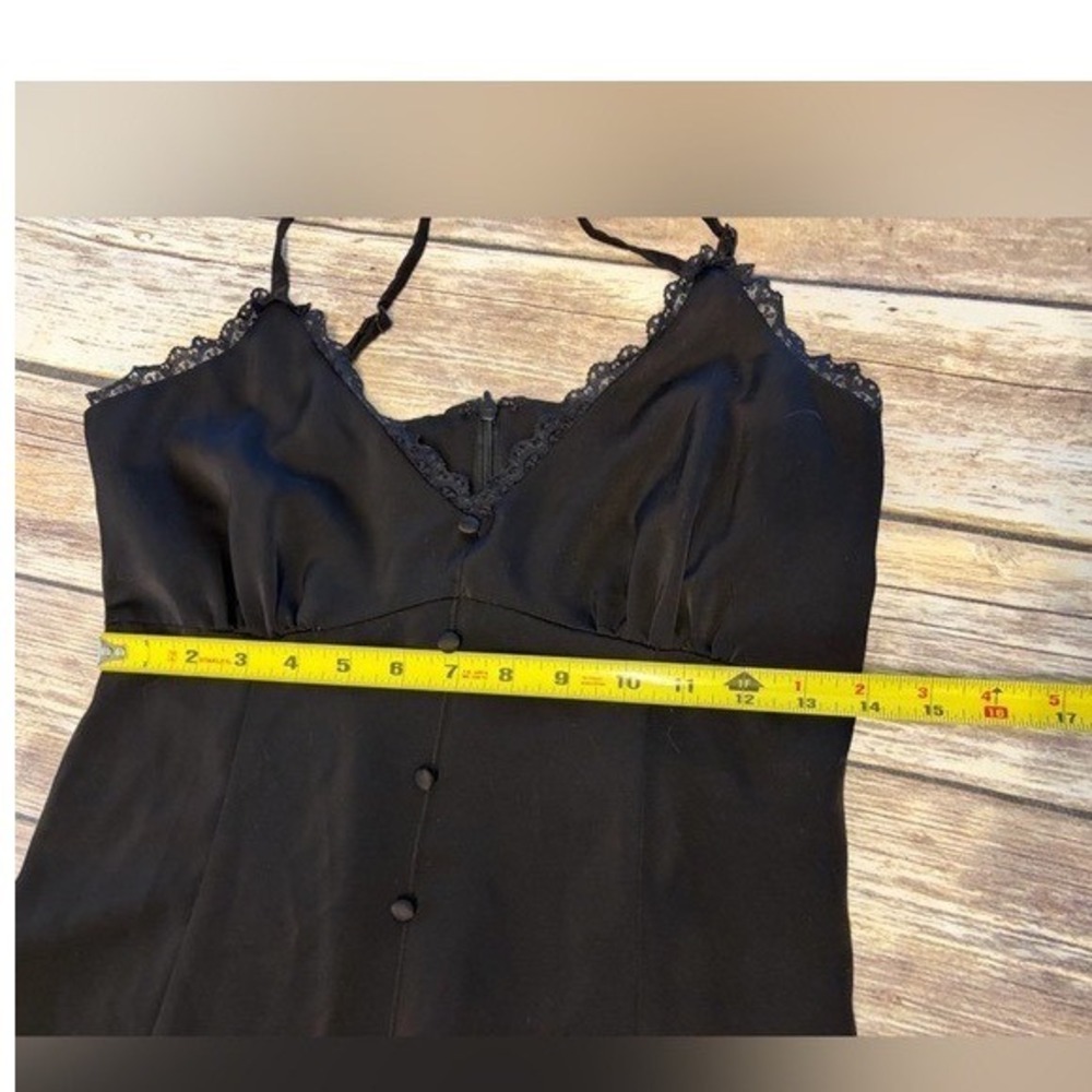Vintage Y2K Slip Dress Babydoll Silky Small‎ Black Lace Trim Midi Dress Buttons - Picture 5 of 7